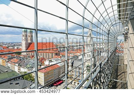 View Of The Cathedral And The New Town Hall Of Munich City In Germany From The Observation Point Wit