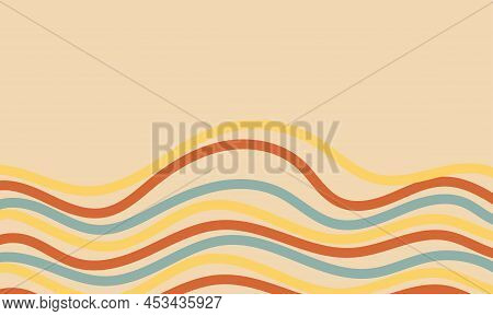Banner In The Style Of 1970 Good Vibes. The Waves And Lines Are Multicolored. Vector Psychedelic Fun