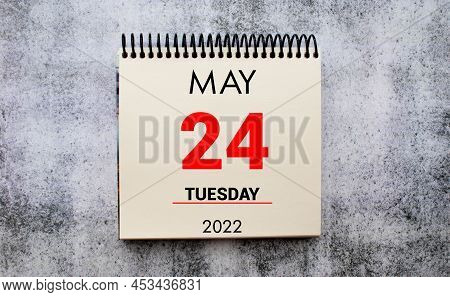 May 24. 24Th Day Of Month, Calendar Date. Stand For Desktop Calendar On Beige Wooden Background.