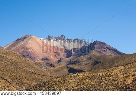 Tunupa Volcano From Chatahuana Viewpoint. Salar De Uyuni, Bolivia.bolivian Landscape