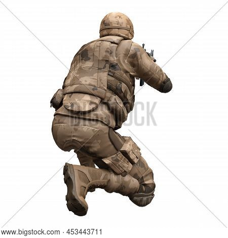 Soldier With A Machine Gun Isolated White Background 3d Illustration