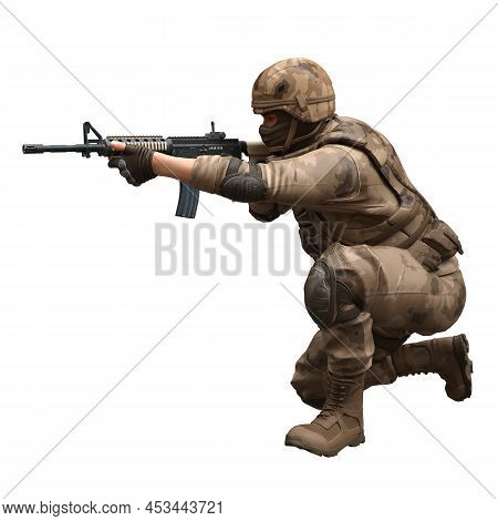 Soldier With A Machine Gun Isolated White Background 3d Illustration