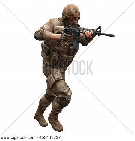 Soldier With A Machine Gun Isolated White Background 3d Illustration