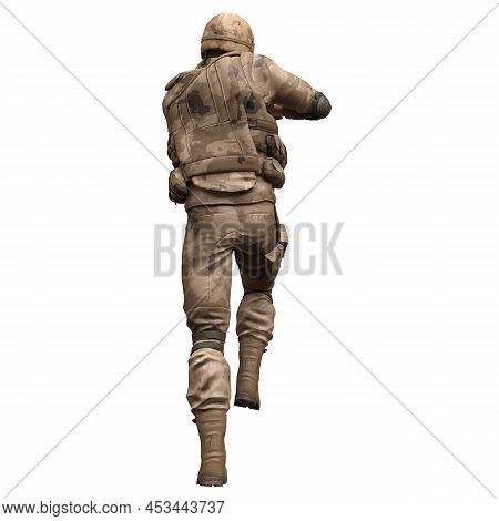 Soldier With A Machine Gun Isolated White Background 3d Illustration