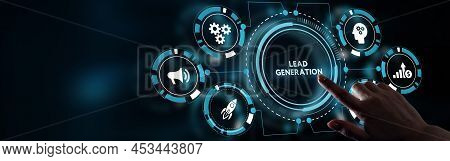 Business, Technology, Internet And Networking Concept. Young Entrepreneur Showing Keyword: Lead Gene