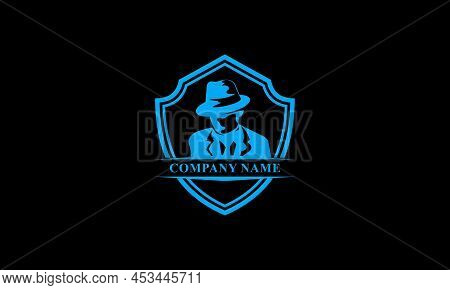 Mafia Logo Emblems With Character Abstract Silhouette Men Head In Hat . Vintage Vector Illustration
