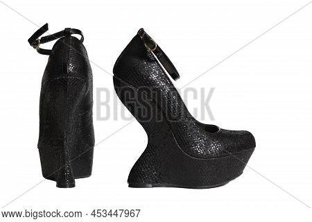 Black Sparkle Baby Doll Heelless Stiletto Shoes Isolated On White