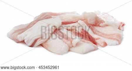 Slices Of Pork Fatback On White Background