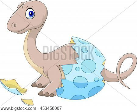 Vector Illustration Of Cartoon Baby Dinosaur Hatching From Egg