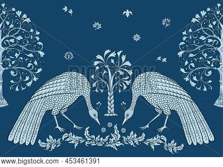 Byzantine Traditional Historical Motifs Of Animals, Birds, Flowers And Plants Seamless Border Patter