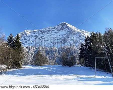 Fairytale Alpine Winter Atmosphere And Snow-capped Alpine Peak Stockberg (1781 M) In The Alpstein Mo