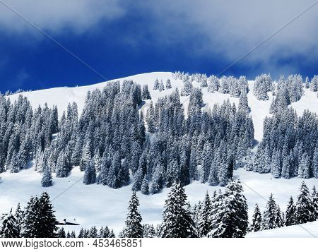 Fairytale Alpine Winter Atmosphere And Snow-capped Alpine Peak Stockberg (1781 M) In The Alpstein Mo