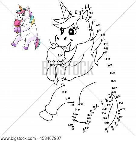 A Cute And Funny Connect The Dots Coloring Page Of A Unicorn Eating Ice Cream. Provides Hours Of Col