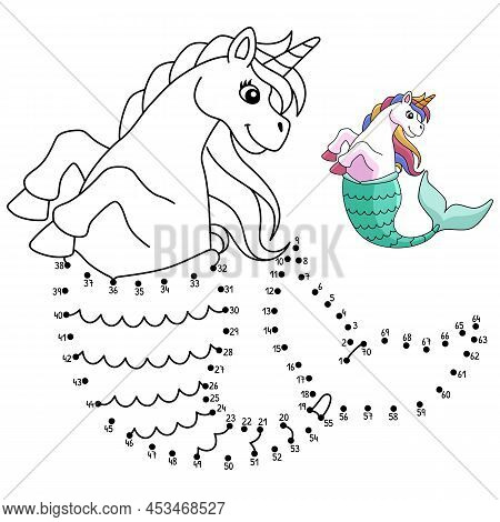 A Cute And Funny Connect The Dots Coloring Page Of A Unicorn Mermaid. Provides Hours Of Coloring Fun