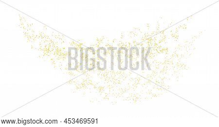 Backdrop Plume Golden Texture Crumbs. Gold Dust Scattering Isolated On White. Sand Particles Grain, 