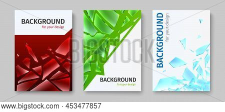 Broken Glass Shards Banners. Realistic Sharp Pieces Random Shapes. Wrecked Transparent 3d Fragments.