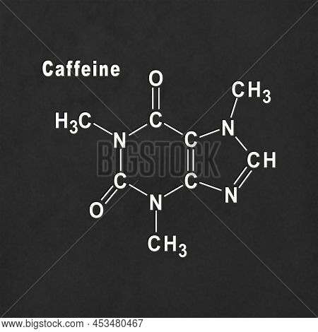 Caffeine Structural Chemical Formula White On Black Background