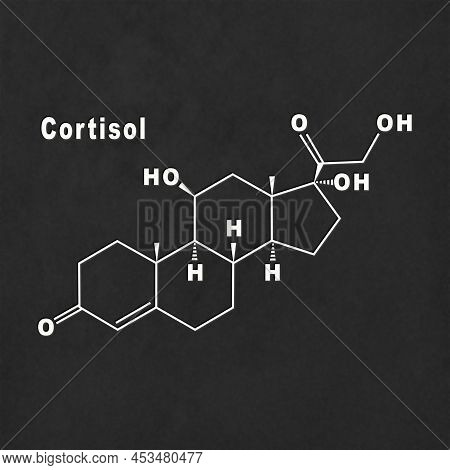 Cortisol Hormone Structural Chemical Formula White On Black Background