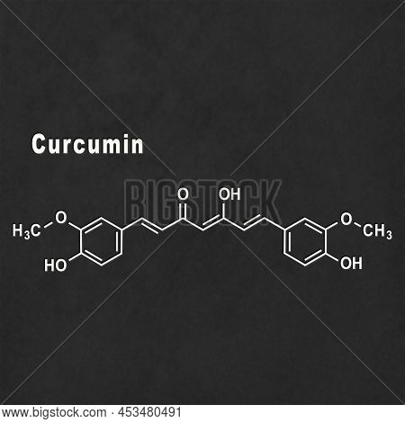 Curcumin Turmeric Spice, Structural Chemical Formula White On Black Background