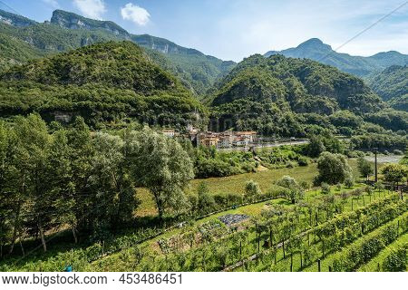 Small Village In Valbrenta Valley Called Rivalta And The River Brenta, Italian Alps, Valbrenta Munic
