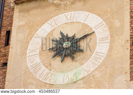 Close-up Of The Clock Face Of The Bell Tower Of Treviso Cathedral (duomo O Cattedrale Di San Pietro 