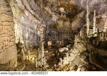 Beautiful View Of The Frasassi Caves, Grotte Di Frasassi, A Huge Karst Cave System In Italy.