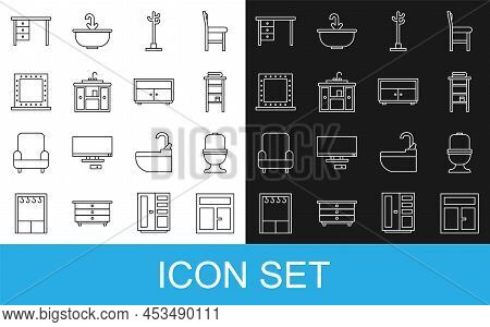 Set Line Window In The Room, Toilet Bowl, Bathroom Rack With Shelves For Towels, Coat Stand, Washbas