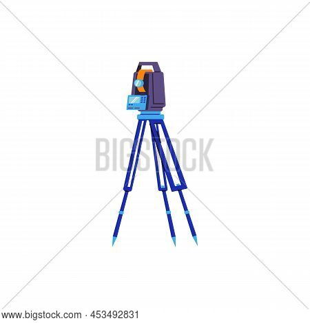 Theodolite Or Tacheometer Device For Geodesy, Flat Vector Illustration Isolated.