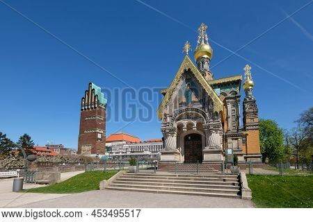 Scenic View Of Russian Chapel And Weddingtower At Mathildenhoehe, Darmstadt