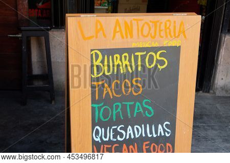 Playa Del Carmen, Quintana Roo, Mexico - February 01.2022 Mexican Restaurant Menu Written In Chalk O