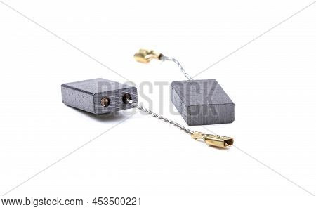Carbon Brushes Isolated On A White Background. Brushes For Electric Motor.spare Parts For Angle Grin