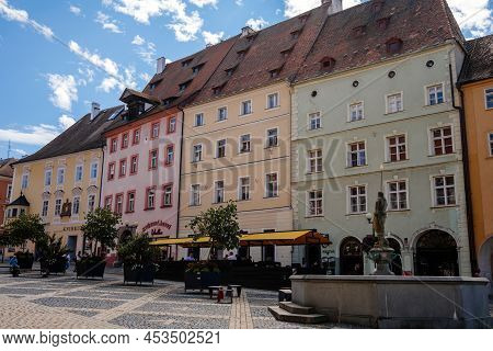 Cheb, Western Bohemia, Czech Republic, 14 August 2021: King George Of Podebrady Square, Eger At Sunn