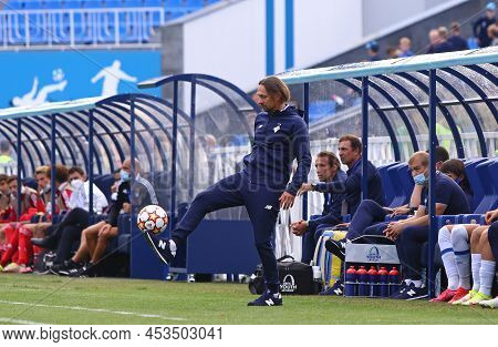 Kyiv, Ukraine - September 14, 2021: Fc Dynamo Kyiv U19 Head Coach Igor Kostiuk Kicks A Ball During T