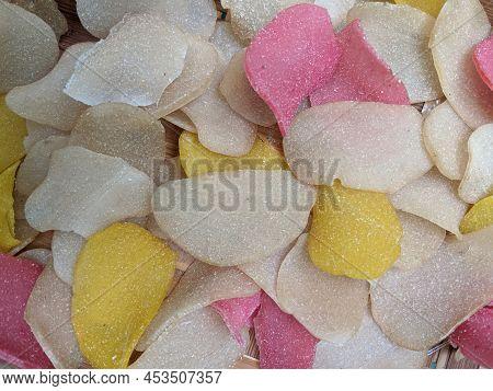 Colorful Raw Crackers Texture, Top View Shot