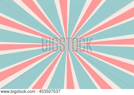 Pink Rays In Retro Style On Turquoise Background. Summer Style. Cartoon Comic Style. Vector Illustra