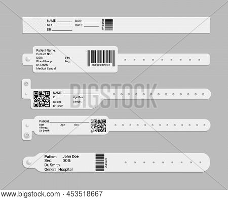 Medical Hospital Wristband Or Bracelet Mockup. Patient Identification Id Vector Hand Band, Isolated 