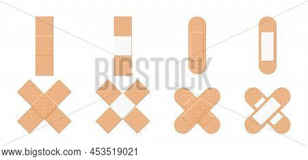 Medical Plaster. Crossed Medical Adhesive Plaster For Wound. Sticky Bandage For Injur. Bands Of Patc