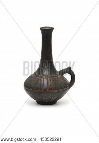 An Old Clay Georgian Jug Isolated On White Background With Clopping Path