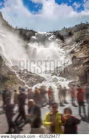 Kjosfossen Waterfall Close The Train Journey Flamsbana Between Flam And Myrdal In Aurland In Western
