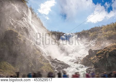 Kjosfossen Waterfall Close The Train Journey Flamsbana Between Flam And Myrdal In Aurland In Western
