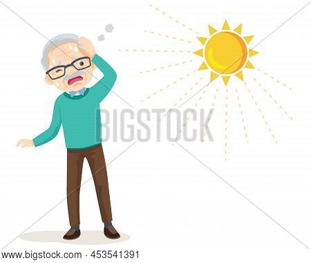 Elderly Man Thirsty From Heat Of The Summer Sun.older Feels So Thirsty Because Of Hot Weather