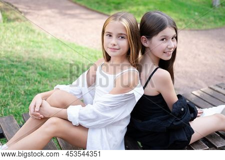 Sisterhood. Two Sisters Or Friends Spending Time Outdoors On Sunny Summer Day. Bff, Sibling, Girlfri