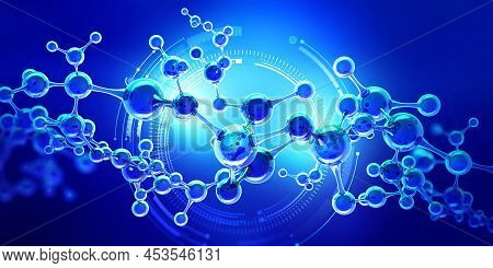 Abstract Model Of A Molecule. Digital Technologies In Genetic Engineering. Crystal Lattice Structure