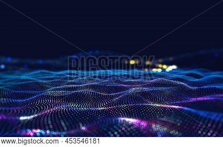 Information Waves, Analytics Data, Field Of Successive Points, Data Flow, Neon Light, Cyber Structur