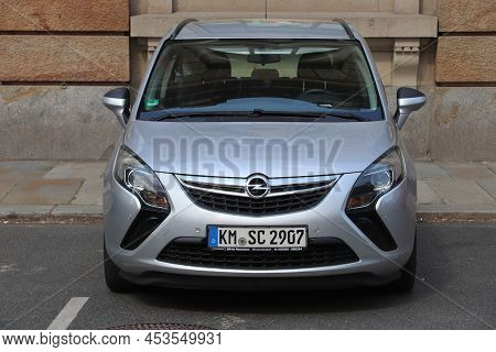 Dresden, Germany - May 10, 2018: Opel Zafira Compact Mpv Family Car Parked In Germany. There Were 45