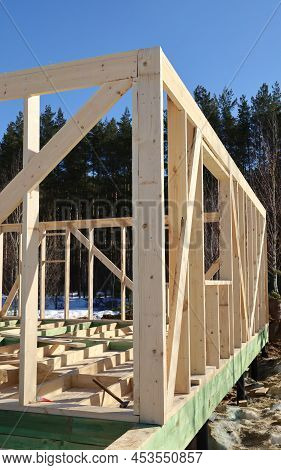 Texture Surface, Real Construction Of Wooden Frame House, Details Of Element, On Sunny Day