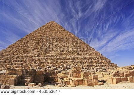 Pyramid Of Menkaure With Blue Sky In Cairo, Egypt
