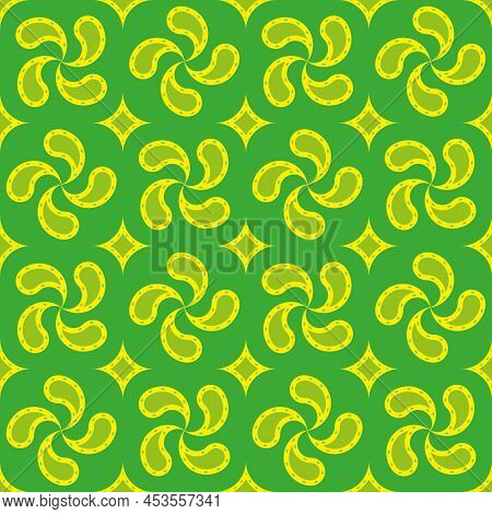 Seamless Vector Pattern With Basque Cross Lauburu. Fabric Textile Print.