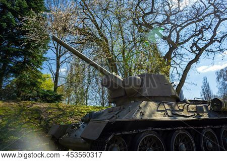 Soviet T34 Tank Under A Blue Sky