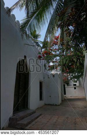 Front Door To A Typical Swahili House In An Small Alley Of Shela, Lamu Island, Kenya